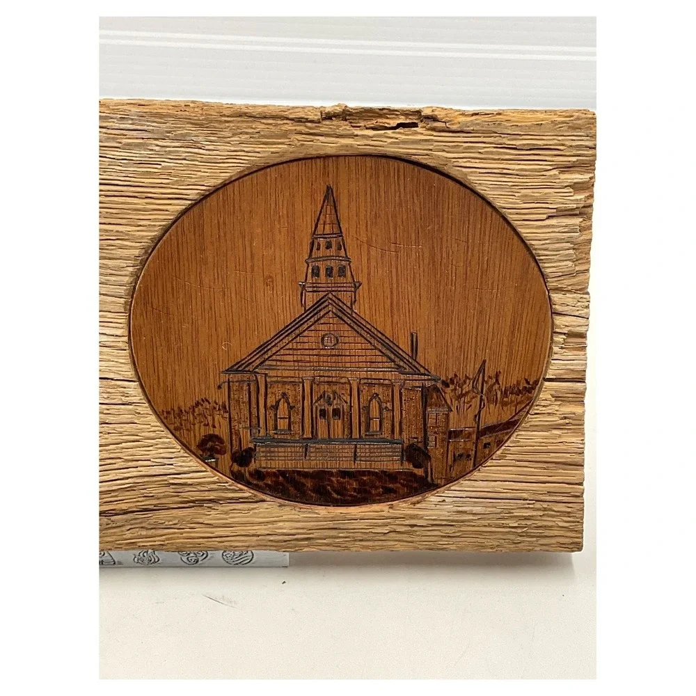 D. Mull 2004 Vintage Reclaimed Wood Wall Clock Rustic Church Wood Burning Art